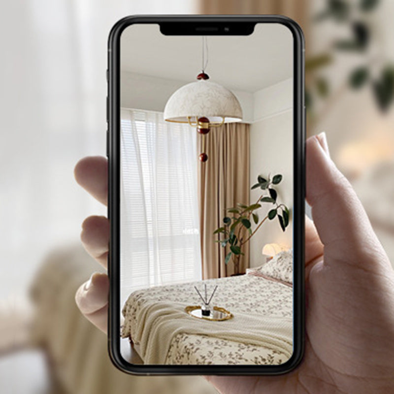 Lámpara colgante contemporánea retro de cúpula de cobre con tela y 3 luces para sala de estar 