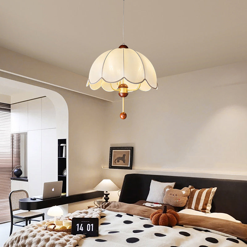 Lámpara colgante contemporánea retro de cúpula de cobre con tela y 3 luces para sala de estar 