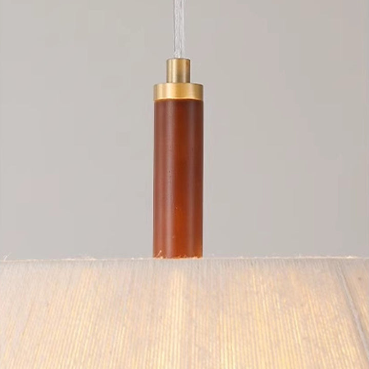 Suspension Luminaire Ovale en Cuivre et Bois Japonais Traditionnel 1/2/3 Lumières Pour Salon 