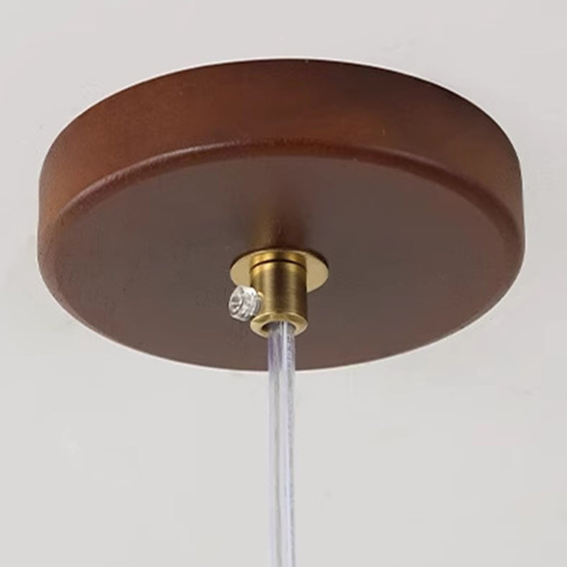 Suspension Luminaire Ovale en Cuivre et Bois Japonais Traditionnel 1/2/3 Lumières Pour Salon 