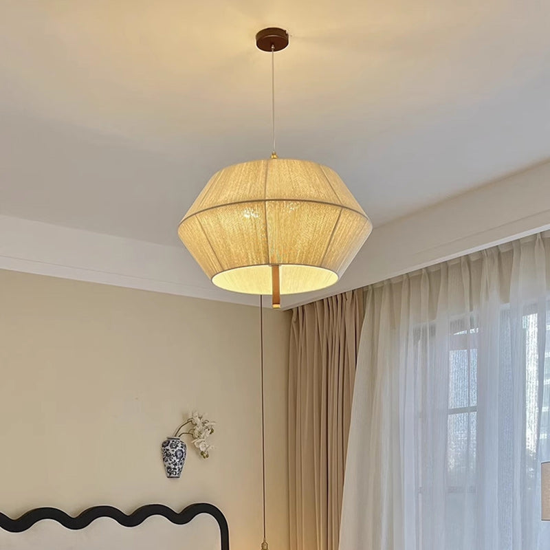 Suspension Luminaire Ovale en Cuivre et Bois Japonais Traditionnel 1/2/3 Lumières Pour Salon 