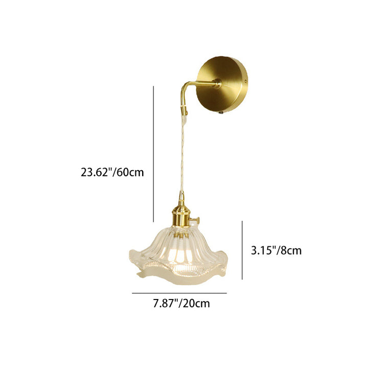 Lámpara de Aplique de Pared de 1 Luz de Vidrio de Cobre con Flor Tradicional Francesa para Sala de Estar 