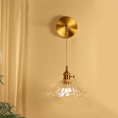 Traditionelle französische Blumen-Kupferglas 1-Licht Wandleuchte für Wohnzimmer 