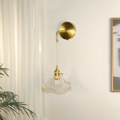 Traditionelle französische Blumen-Kupferglas 1-Licht Wandleuchte für Wohnzimmer 