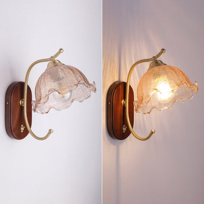 Traditionelle französische Kuppel Holz Kupfer Glas 1-Licht Wandleuchte für Wohnzimmer 
