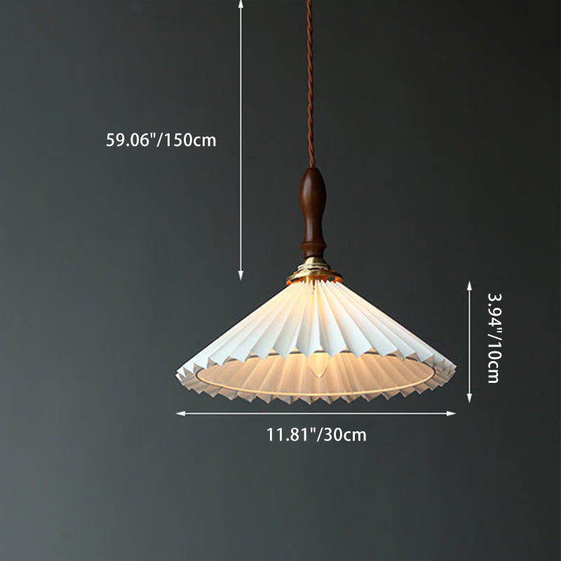 Zeitgenössische nordische Kegel Holz Kupfer Kunststoff 1-Licht Pendelleuchte für Wohnzimmer 