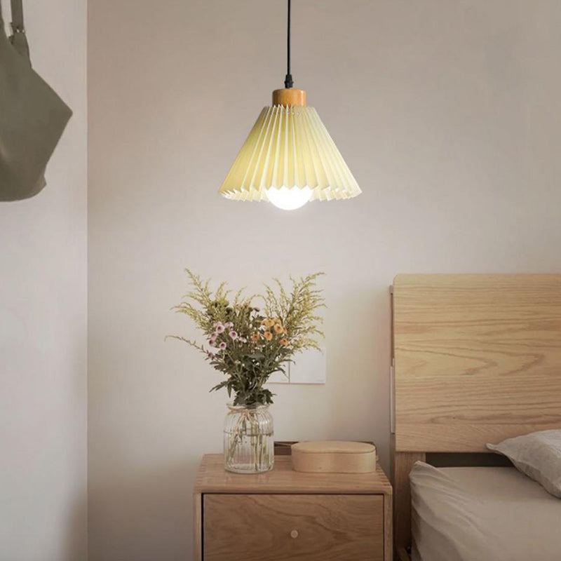 Suspension en bois conique japonais traditionnel à 1 lumière pour salon 
