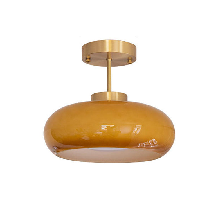 Traditionelle Vintage Runde Eisen Glas 1-Licht Semi-Flush Deckenleuchte für Wohnzimmer 
