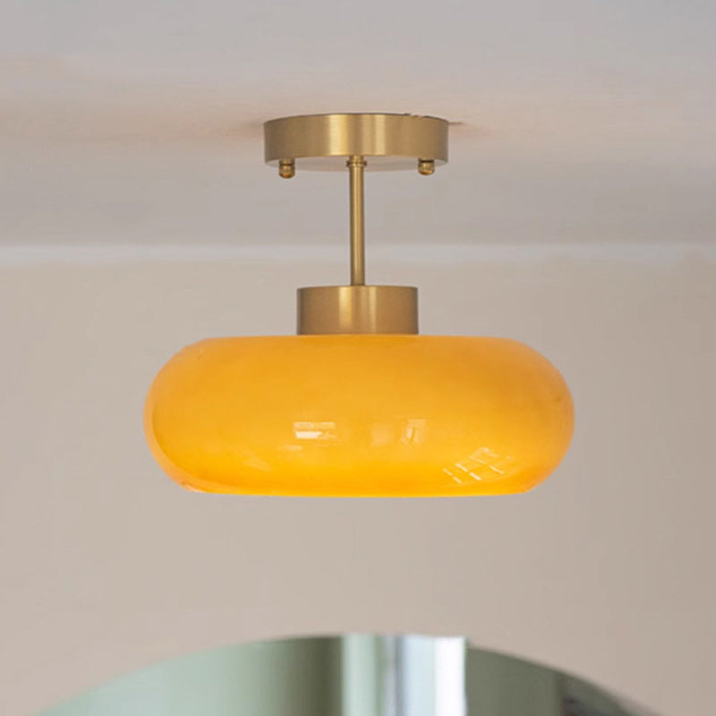 Traditionelle Vintage Runde Eisen Glas 1-Licht Semi-Flush Deckenleuchte für Wohnzimmer 