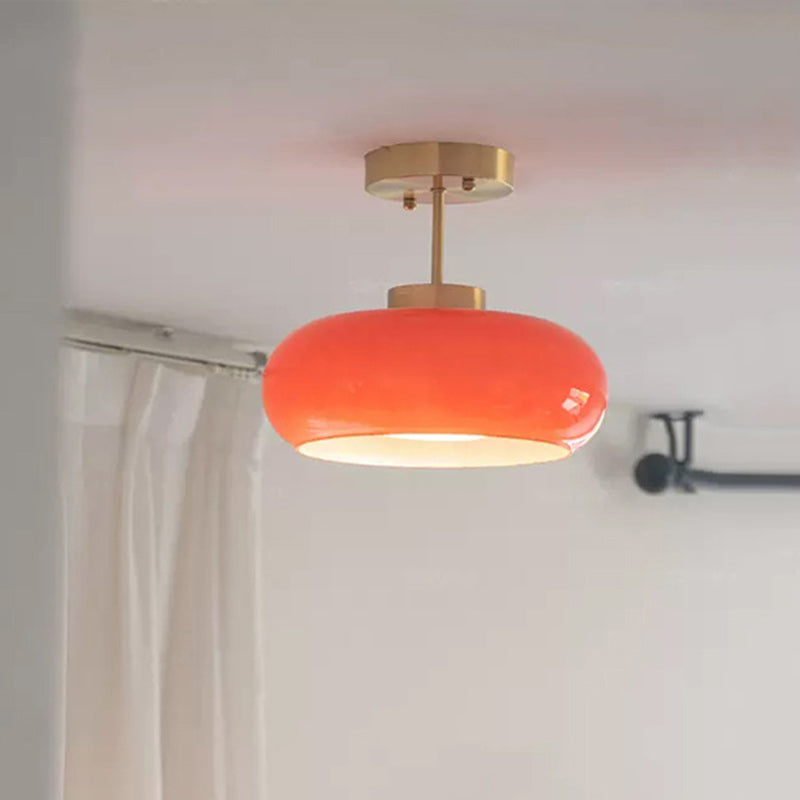 Traditionelle Vintage Runde Eisen Glas 1-Licht Semi-Flush Deckenleuchte für Wohnzimmer 