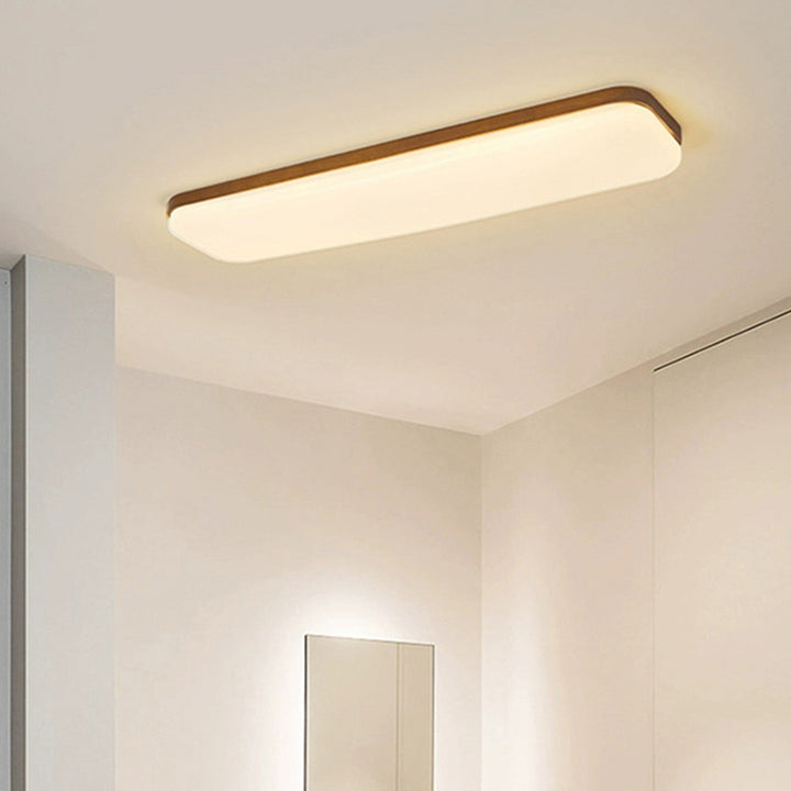 Traditional Chinese Rectangular Wood Acrylic LED Flush Mount Ceiling Light For Living Room