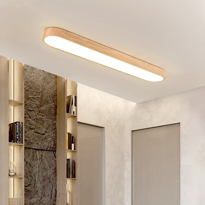 Luz de techo LED de montaje empotrado rectangular de acrílico y madera nórdica contemporánea para sala de estar 