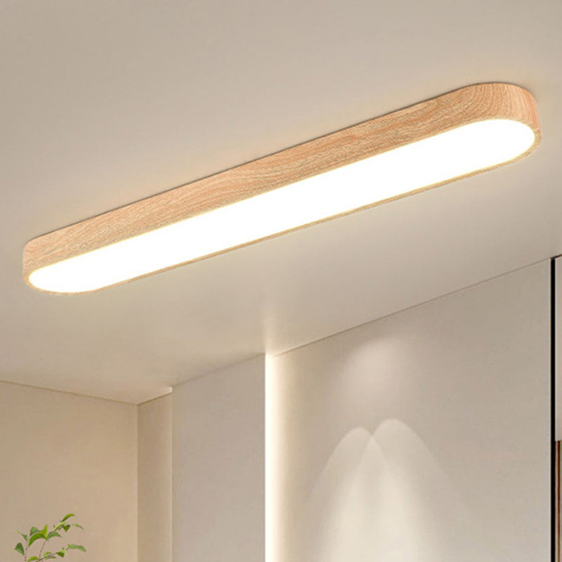 Luz de techo LED de montaje empotrado rectangular de acrílico y madera nórdica contemporánea para sala de estar 