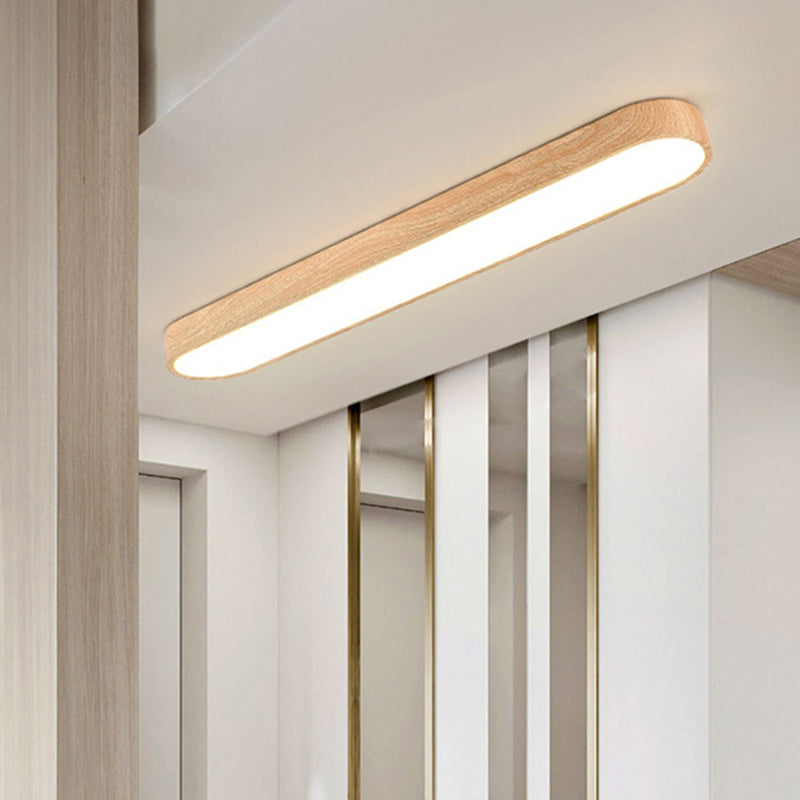 Luz de techo LED de montaje empotrado rectangular de acrílico y madera nórdica contemporánea para sala de estar 