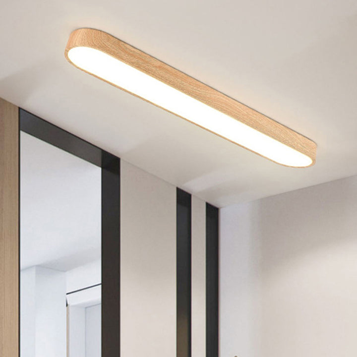 Luz de techo LED de montaje empotrado rectangular de acrílico y madera nórdica contemporánea para sala de estar 