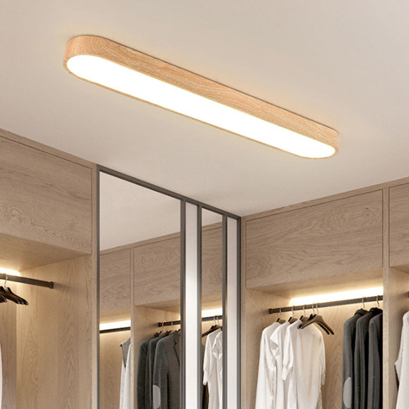 Luz de techo LED de montaje empotrado rectangular de acrílico y madera nórdica contemporánea para sala de estar 