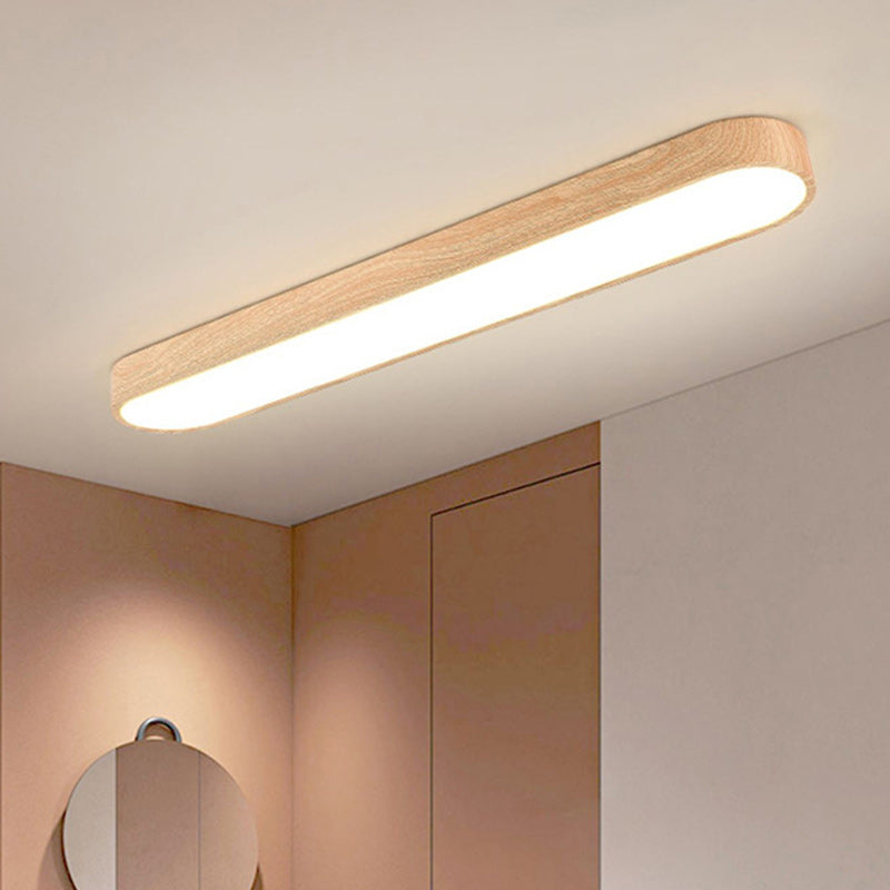 Luz de techo LED de montaje empotrado rectangular de acrílico y madera nórdica contemporánea para sala de estar 