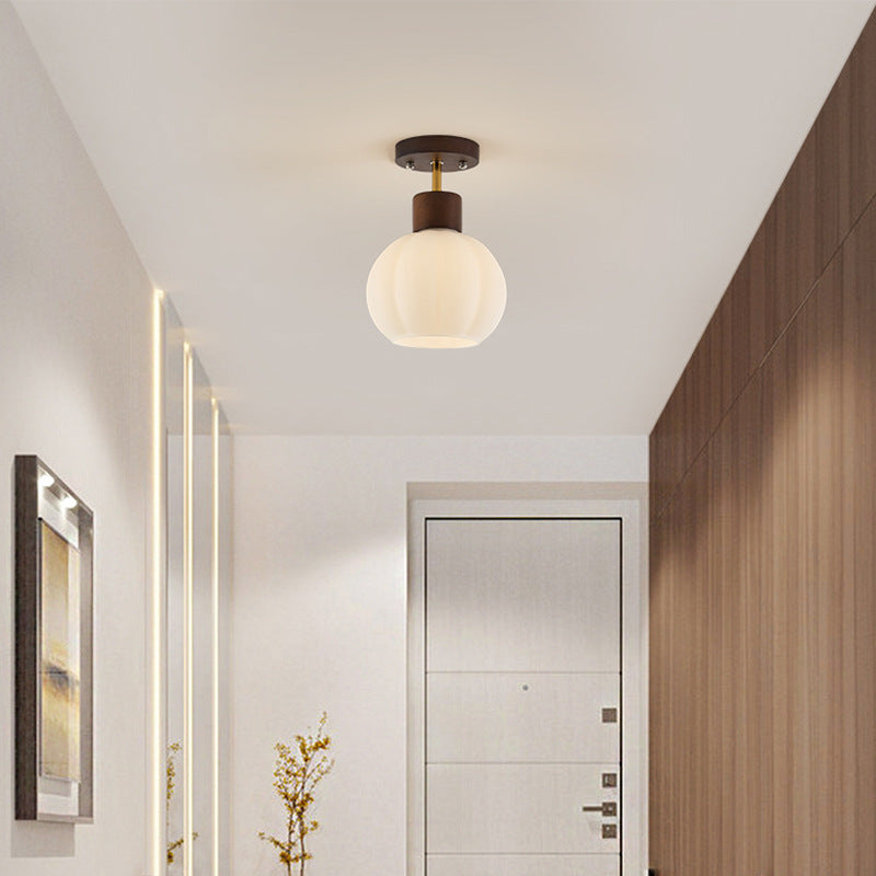 Zeitgenössische nordische ovale Holz-Eisen-Glas 1-Licht Deckenleuchte für das Wohnzimmer 