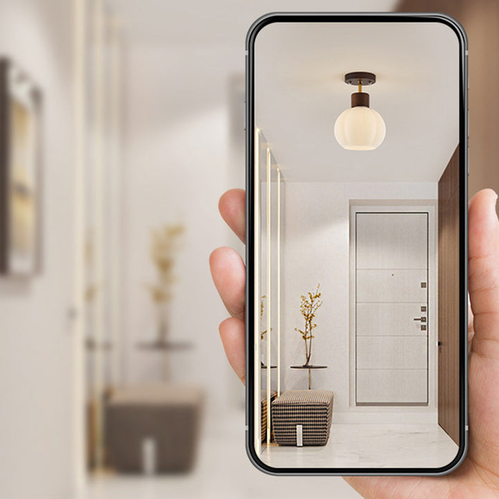 Zeitgenössische nordische ovale Holz-Eisen-Glas 1-Licht Deckenleuchte für das Wohnzimmer 