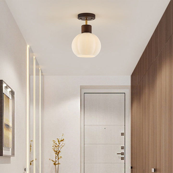 Zeitgenössische nordische ovale Holz-Eisen-Glas 1-Licht Deckenleuchte für das Wohnzimmer 