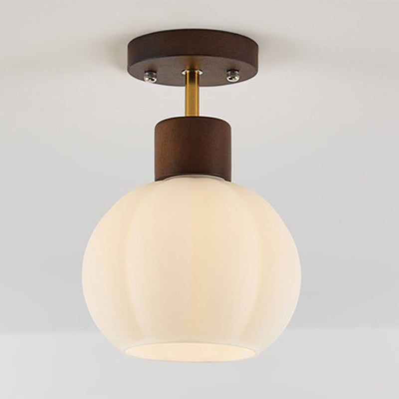 Zeitgenössische nordische ovale Holz-Eisen-Glas 1-Licht Deckenleuchte für das Wohnzimmer 