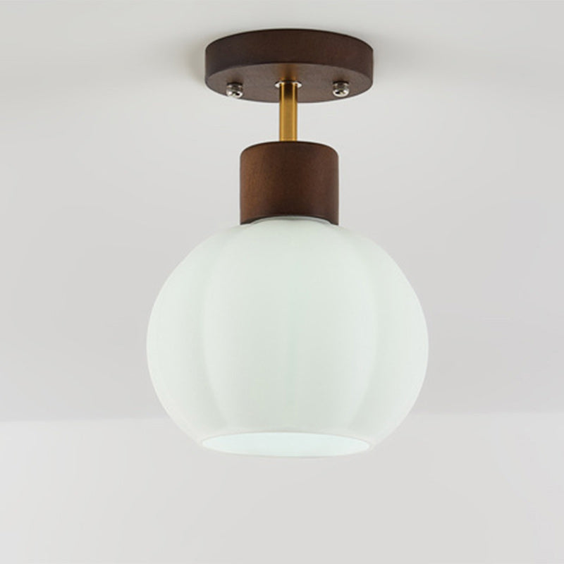 Zeitgenössische nordische ovale Holz-Eisen-Glas 1-Licht Deckenleuchte für das Wohnzimmer 