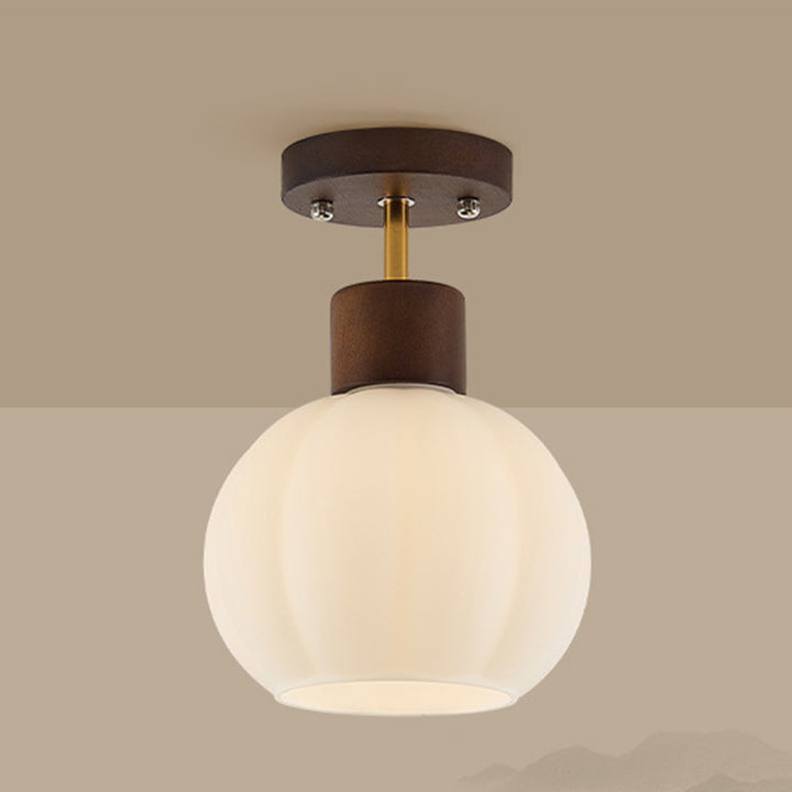Zeitgenössische nordische ovale Holz-Eisen-Glas 1-Licht Deckenleuchte für das Wohnzimmer 