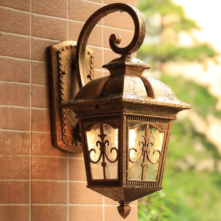 Lámpara de Aplique de Pared de 1 Luz de Vidrio de Aluminio Trapezoidal Tradicional Francesa para Jardín 