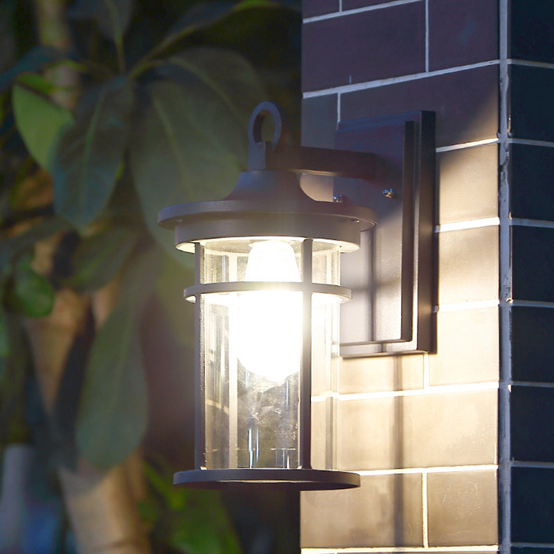 Zeitgenössische industrielle Säule Aluminium Glas 1-Licht Wandleuchte für den Garten 