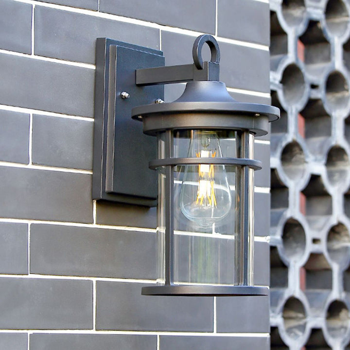 Zeitgenössische industrielle Säule Aluminium Glas 1-Licht Wandleuchte für den Garten 