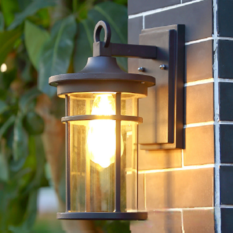 Zeitgenössische industrielle Säule Aluminium Glas 1-Licht Wandleuchte für den Garten 