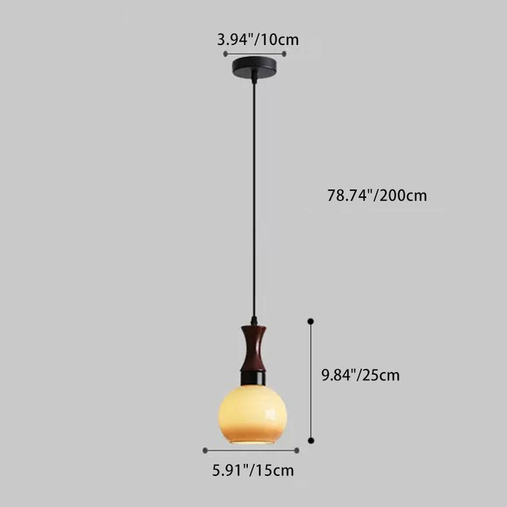 Traditional Vintage Oval Iron Wood Glass 1-Light Pendant Light For Living Room