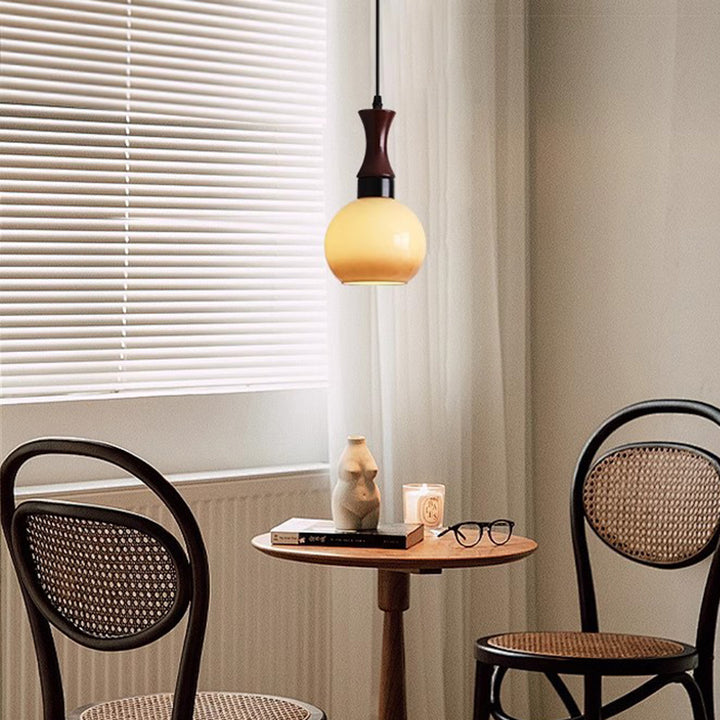 Traditional Vintage Oval Iron Wood Glass 1-Light Pendant Light For Living Room