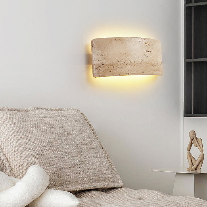 Traditional Japanese Rectangular Stone LED Wall Sconce Lamp For Living Room