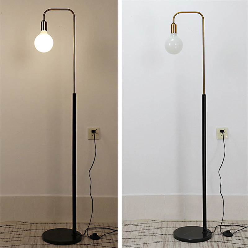 Lampe de sol contemporaine nordique en colonne de fer, marbre et verre 1-lumière pour salon 
