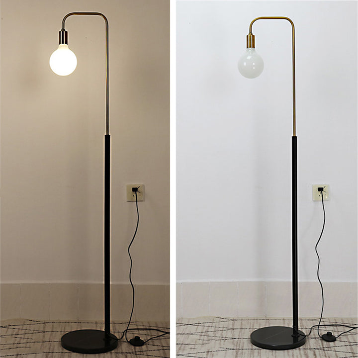 Lampe de sol contemporaine nordique en colonne de fer, marbre et verre 1-lumière pour salon 