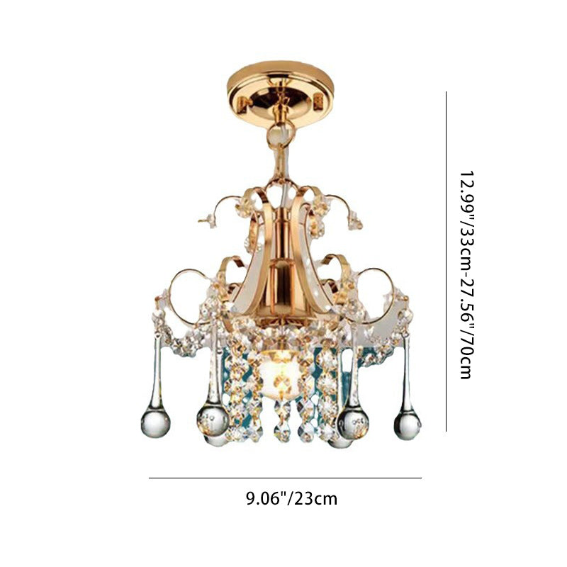 Lámpara colgante contemporánea de lujo en forma de lágrima de hierro y cristal de 1 luz para sala de estar 