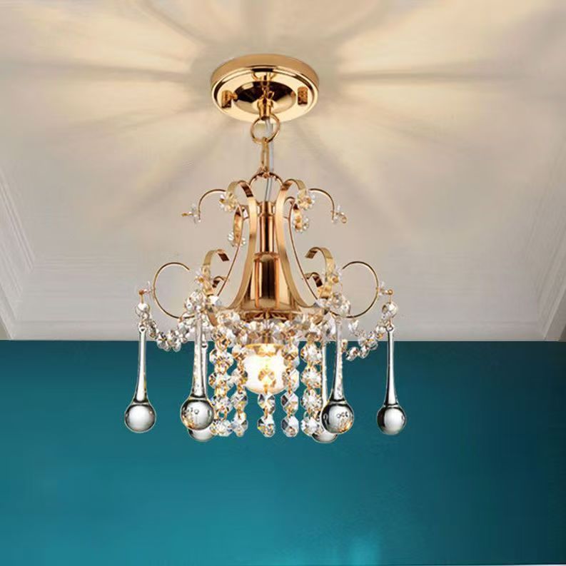 Lámpara colgante contemporánea de lujo en forma de lágrima de hierro y cristal de 1 luz para sala de estar 
