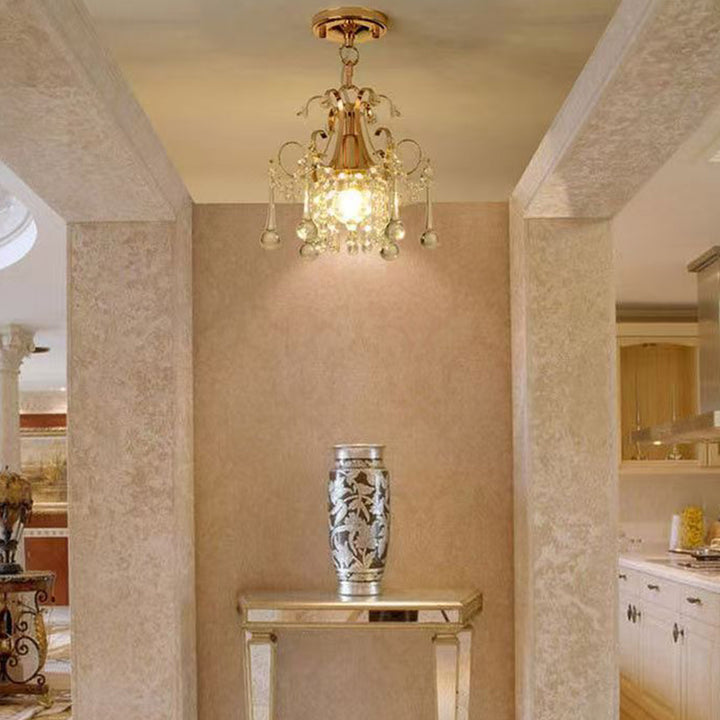Lámpara colgante contemporánea de lujo en forma de lágrima de hierro y cristal de 1 luz para sala de estar 