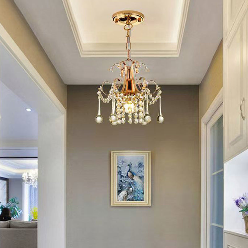 Lámpara colgante contemporánea de lujo en forma de lágrima de hierro y cristal de 1 luz para sala de estar 