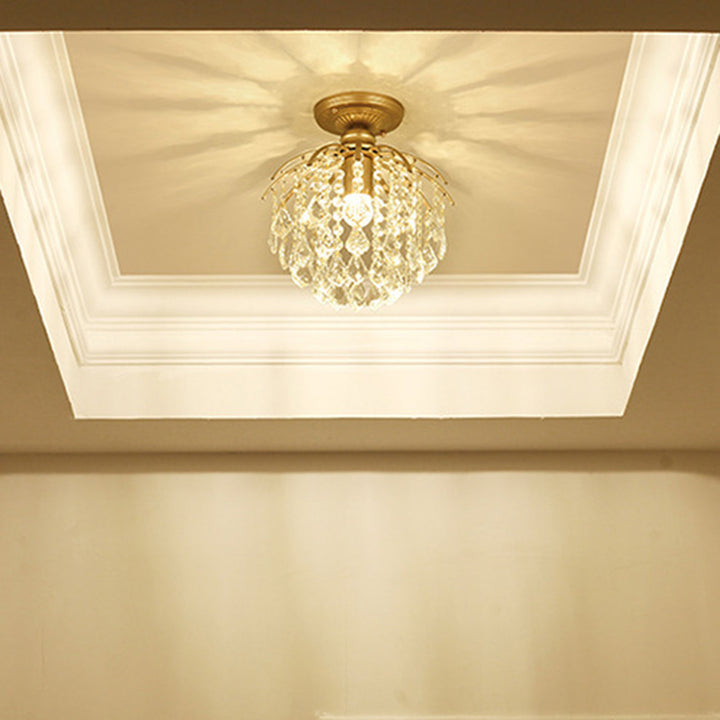 Zeitgenössische Luxus-Tropfenform Eisen Kristall 1-Licht Semi-Flush Mount Deckenleuchte für Wohnzimmer 
