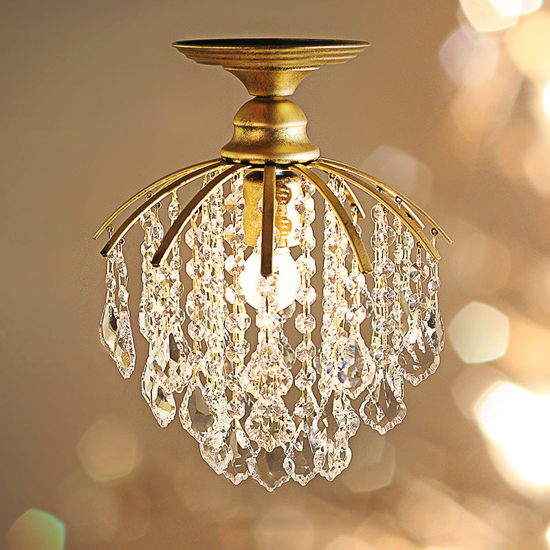 Zeitgenössische Luxus-Tropfenform Eisen Kristall 1-Licht Semi-Flush Mount Deckenleuchte für Wohnzimmer 