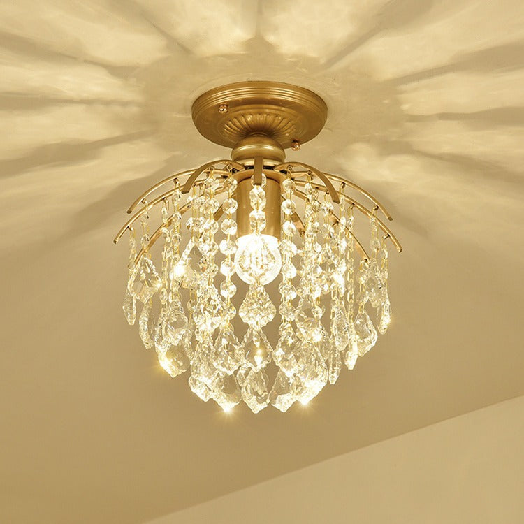 Zeitgenössische Luxus-Tropfenform Eisen Kristall 1-Licht Semi-Flush Mount Deckenleuchte für Wohnzimmer 