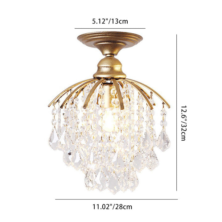 Zeitgenössische Luxus-Tropfenform Eisen Kristall 1-Licht Semi-Flush Mount Deckenleuchte für Wohnzimmer 