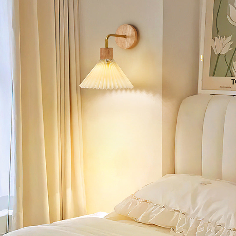 Lámpara de pared contemporánea nórdica de cono de hierro y tela con 1 luz para sala de estar 