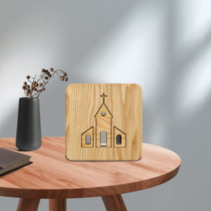 Zeitgenössische skandinavische quadratische Holz-LED-Tischlampe für das Wohnzimmer 