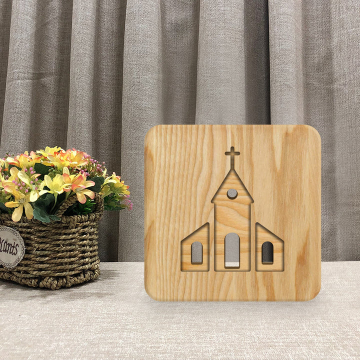 Zeitgenössische skandinavische quadratische Holz-LED-Tischlampe für das Wohnzimmer 