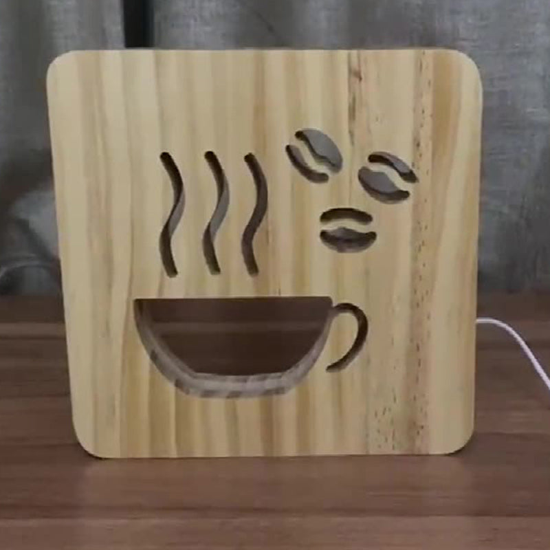 Lampe de table LED en bois carré créatif contemporain pour salon 