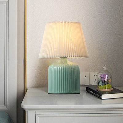 Contemporary Nordic Drum Ceramic Fabric 1-Light Table Lamp For Living Room