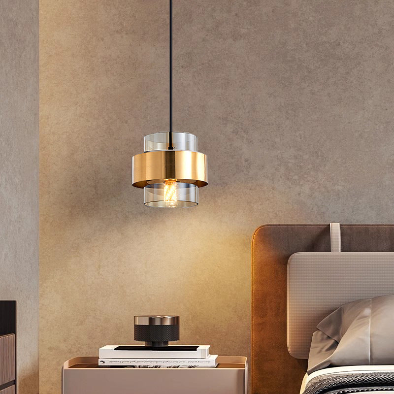 Zeitgenössische skandinavische Zylinder Eisen Glas 1-Licht Pendelleuchte für Schlafzimmer 